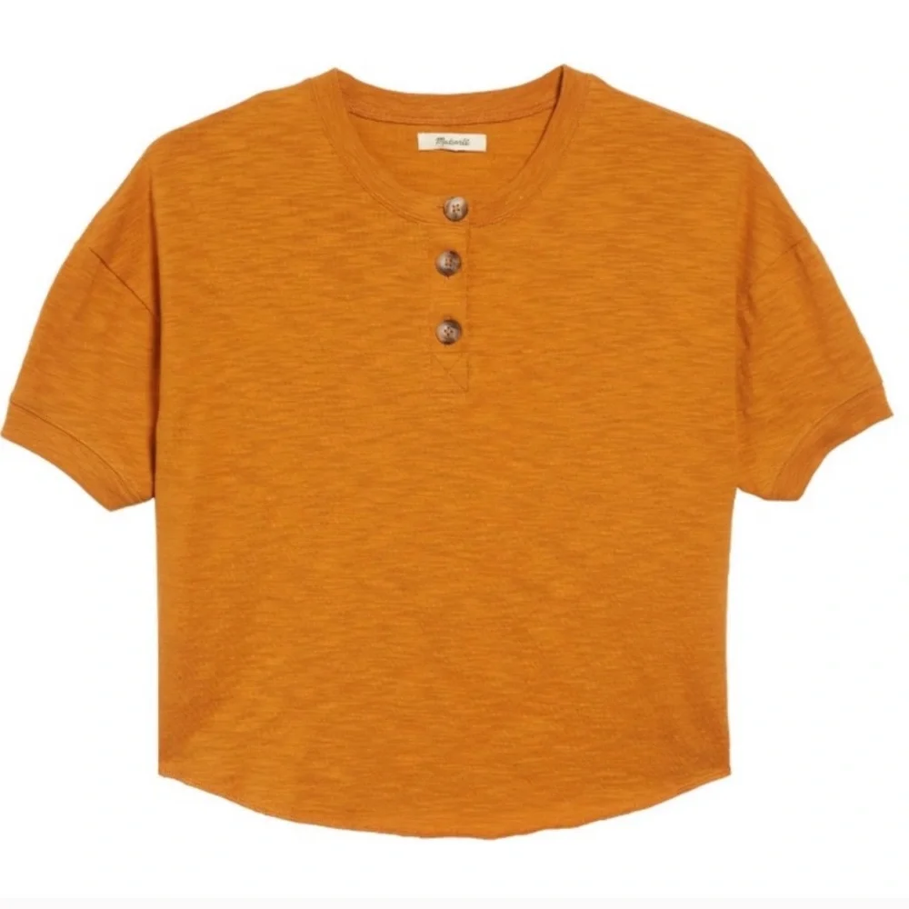 Madewell || ‘Raw Edge Henley Tee’ Burnished Caramel - Picture 7 of 9